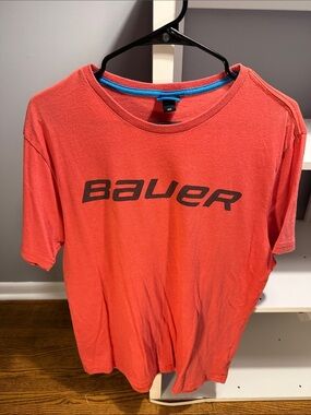 Bauer Coral-Red Tee with Black Logo